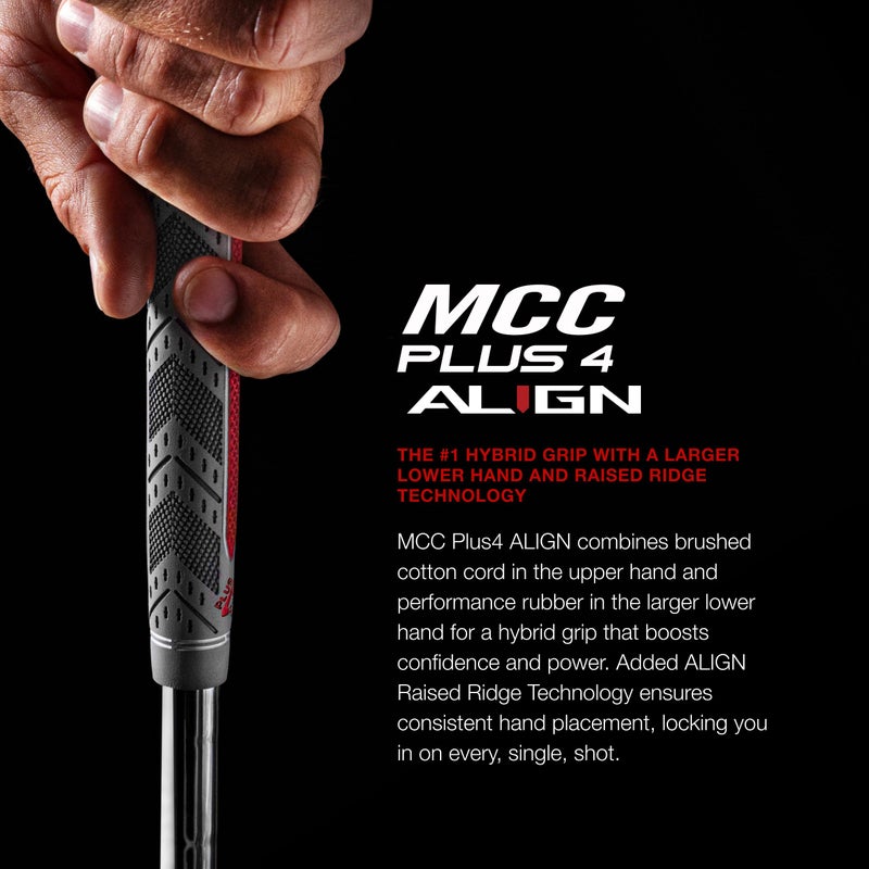Golf Pride MCC Plus4 ALIGN Golf Club Grip - All-Weather Hybrid Grip with Raised Ridge Technology & Larger Lower Hand - Brushed Cotton Cord & Pebbled Texture - Midsize - 1 Pack - Image 2